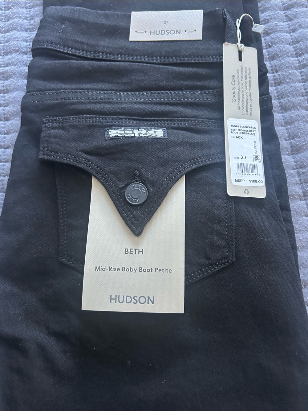 Hudson Jeans Beth Mid-Rise Baby Boot Petite Jeans - Black
